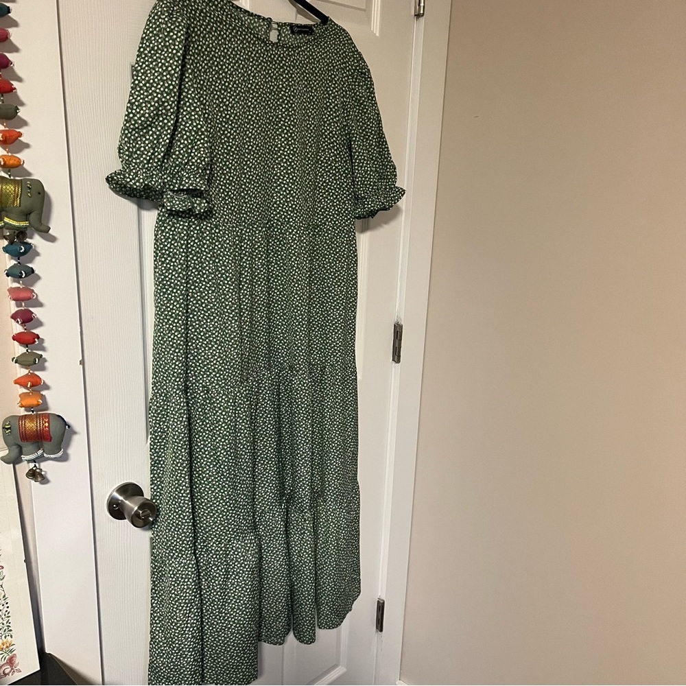Prettygarden, Women's High Waisted Tiered Dress, Green Floral Print, Large